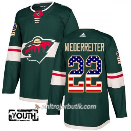 Barn Ishockey Minnesota Wild Tröja Nino Niederreiter 22 Adidas 2017-2018 Grön USA Flag Fashion Authentic